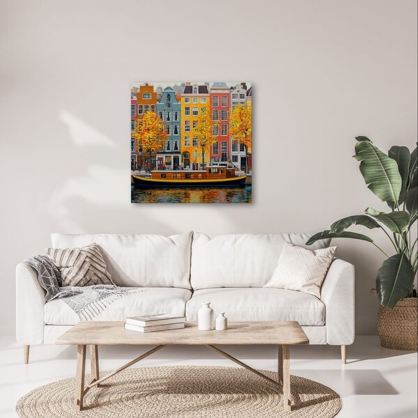 Quadro su tela – Case colorate e barca