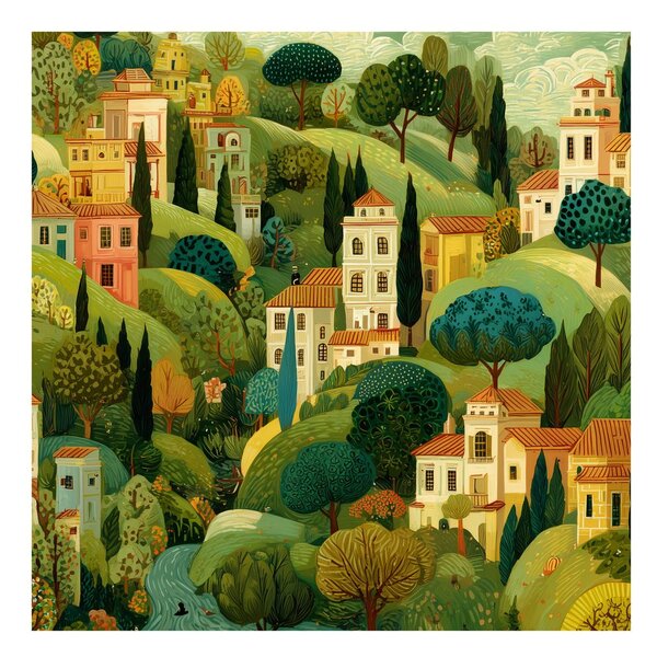 Quadro su tela – Case di campagna tra gli alberi
