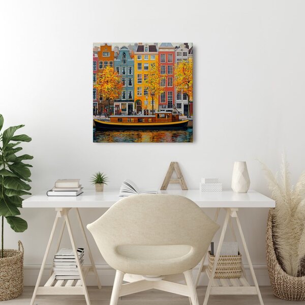 Quadro su tela – Case colorate e barca