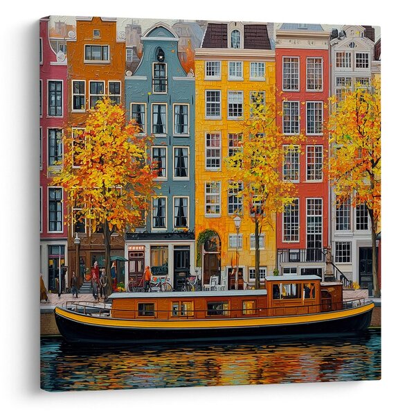 Quadro su tela – Case colorate e barca