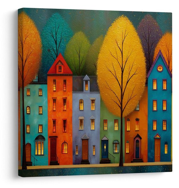 Quadro su tela – Strada autunnale con case