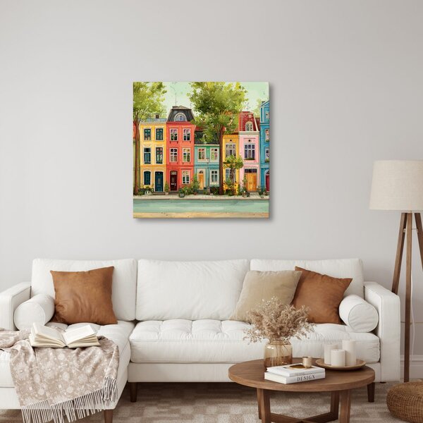 Quadro su tela – Case pastello e alberi