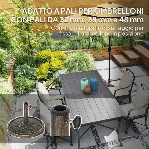 VivaGarden Base per Ombrellone da 12 kg con Manovella Integrata in Resina Metallo e Cemento 46x34 cm colore Bronzo
