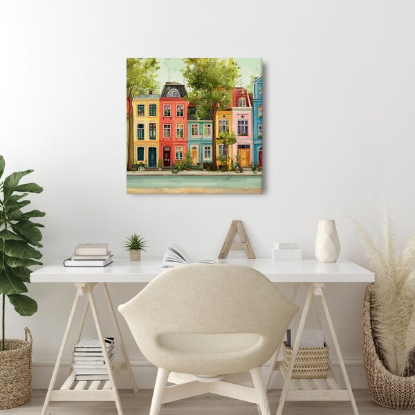 Quadro su tela – Case pastello e alberi