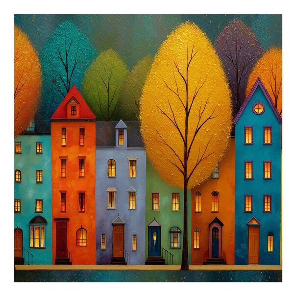 Quadro su tela – Strada autunnale con case