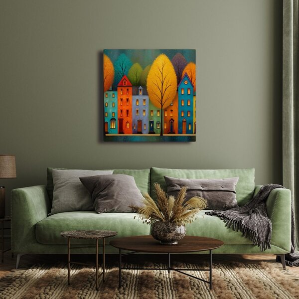 Quadro su tela – Strada autunnale con case