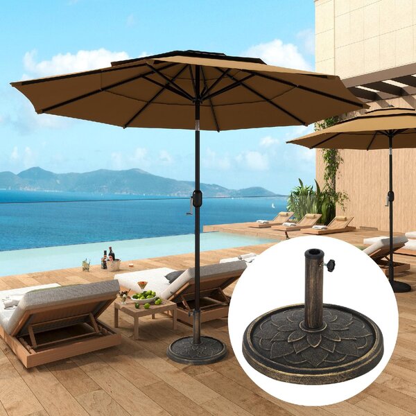 VivaGarden Base per Ombrellone da 12 kg con Manovella Integrata in Resina Metallo e Cemento 46x34 cm colore Bronzo