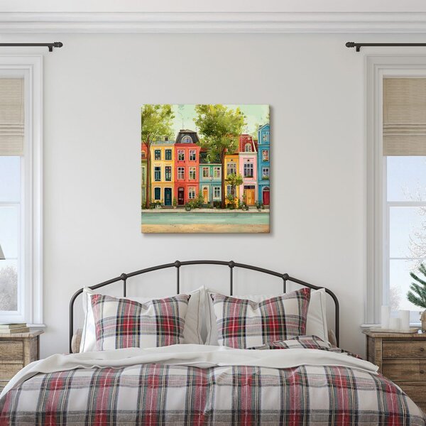 Quadro su tela – Case pastello e alberi