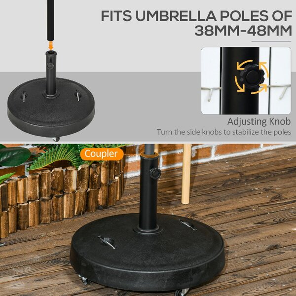 VivaGarden Base per Ombrellone da 23.5kg con 2 Manovelle e Rotelle in Resina e Acciaio 53x41 cm colore Nero