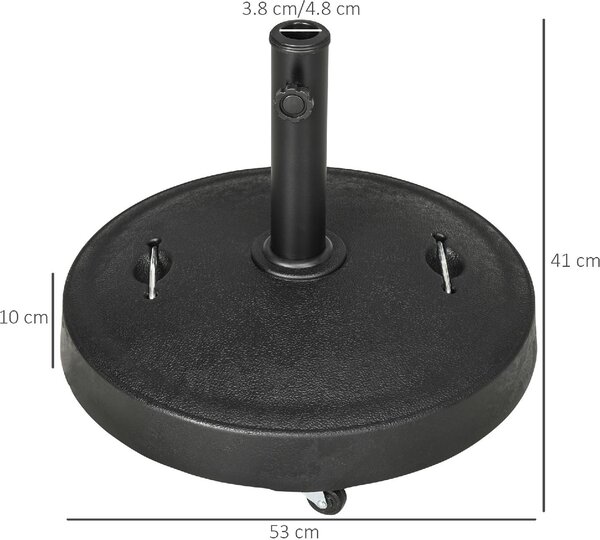 VivaGarden Base per Ombrellone da 23.5kg con 2 Manovelle e Rotelle in Resina e Acciaio 53x41 cm colore Nero