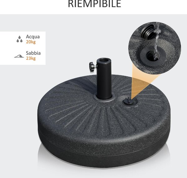 VivaGarden Base per Ombrellone da Giardino con Palo Centrale 3.8cm e 4.8cm HDPE Nero
