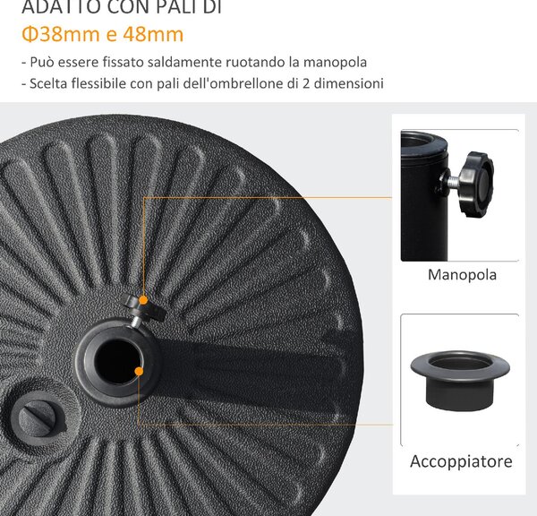 VivaGarden Base per Ombrellone da Giardino con Palo Centrale 3.8cm e 4.8cm HDPE Nero