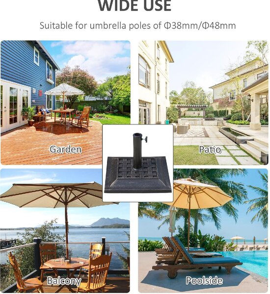 VivaGarden Base per Ombrellone da Giardino in Resina e Acciaio in Stile Vintage 44x44x32 cm Nero e Bronzo