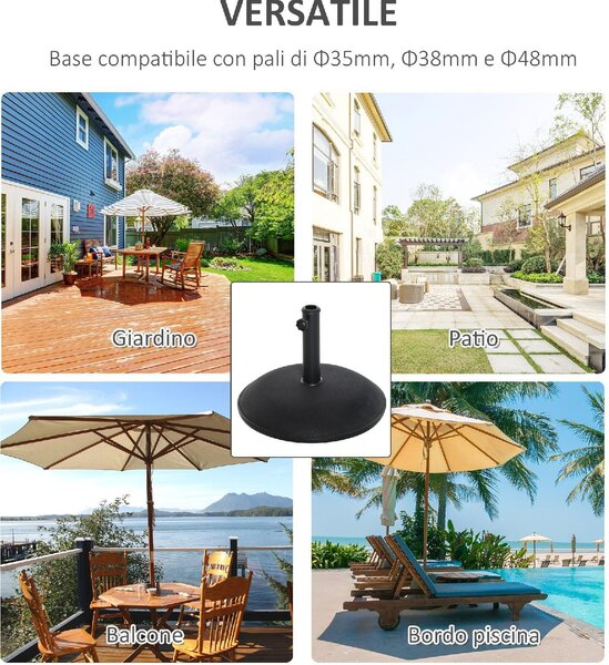 VivaGarden Base per Ombrellone da Giardino in Cemento per Ombrelloni con Palo di 35mm 38mm o 48mm Nero 50x37cm
