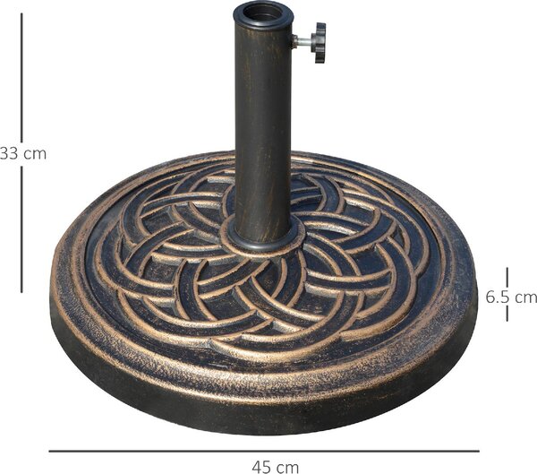 VivaGarden Base per Ombrellone Rotonda da 12kg in Resina con Decorazione per Pali da 38mm e 48mm 45x33cm Bronzo