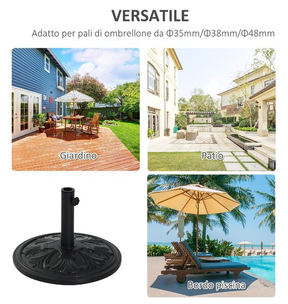 VivaGarden Base per Ombrellone Rotonda in Plastica da 13kg per Pali da 35-38-48mm Nero