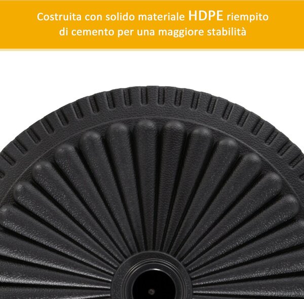 VivaGarden Base per Ombrellone Rotonda in Plastica da 15kg per Pali da 35-38-48mm 49x32Acm Nero