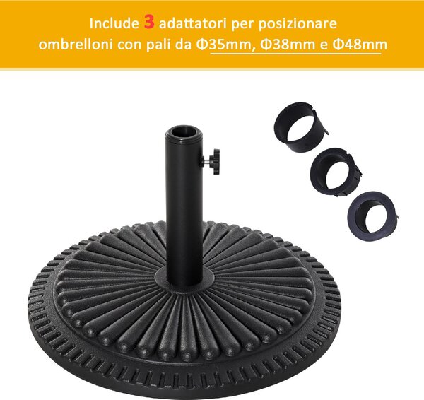 VivaGarden Base per Ombrellone Rotonda in Plastica da 15kg per Pali da 35-38-48mm 49x32Acm Nero