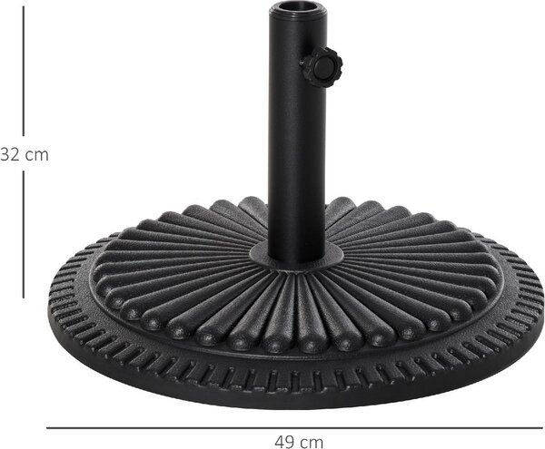 VivaGarden Base per Ombrellone Rotonda in Plastica da 15kg per Pali da 35-38-48mm 49x32Acm Nero
