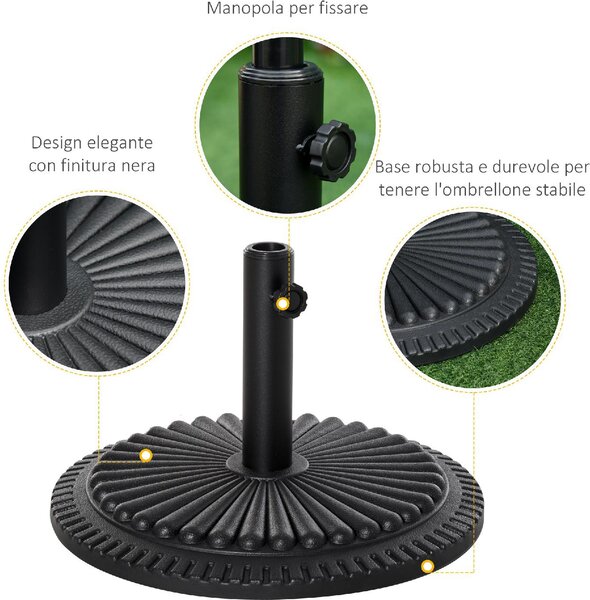 VivaGarden Base per Ombrellone Rotonda in Plastica da 15kg per Pali da 35-38-48mm 49x32Acm Nero