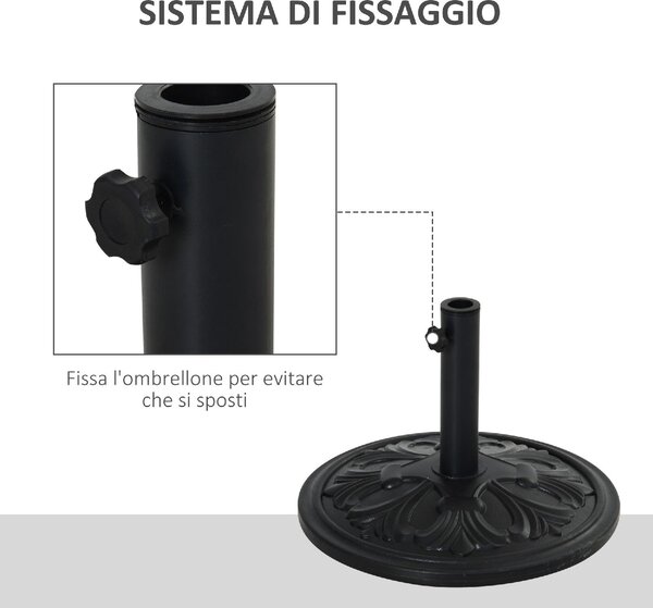 VivaGarden Base per Ombrellone Rotonda in Plastica da 13kg per Pali da 35-38-48mm Nero