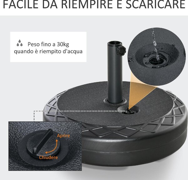 VivaGarden Base per Ombrellone Rotonda 55cm in Plastica da 30kg per Pali da 38-48mm Nero