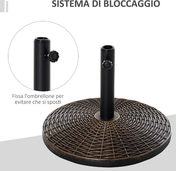 VivaGarden Base per Ombrellone Rotonda in Plastica Effetto Rattan da 25kg per Pali da 35mm 38mm 48mm