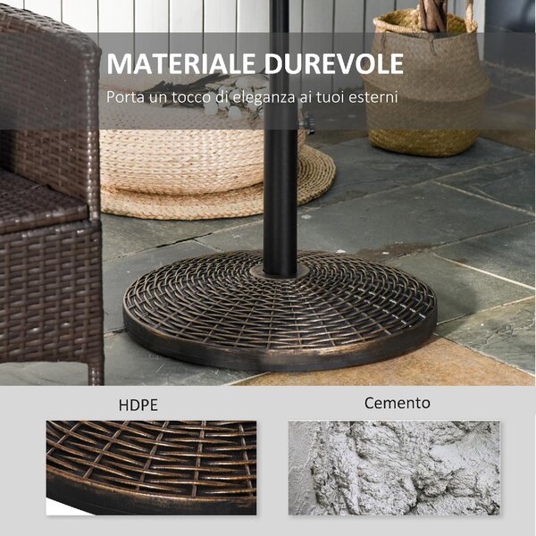 VivaGarden Base per Ombrellone Rotonda in Plastica Effetto Rattan da 25kg per Pali da 35mm 38mm 48mm