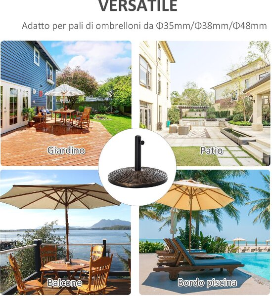 VivaGarden Base per Ombrellone Rotonda in Plastica Effetto Rattan da 25kg per Pali da 35mm 38mm 48mm