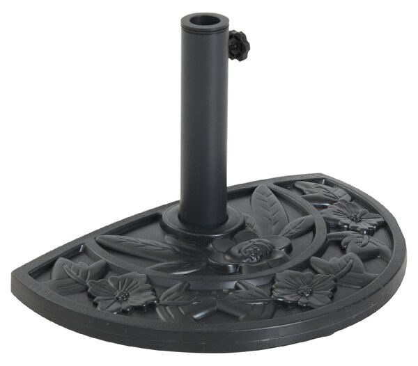 VivaGarden Base per Ombrellone Semicircolare da 9 kg in HDPE Cemento e Metallo con Motivi Floreali 50x32x32 cm Nero