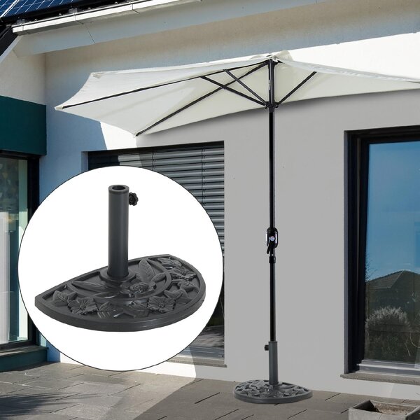 VivaGarden Base per Ombrellone Semicircolare da 9 kg in HDPE Cemento e Metallo con Motivi Floreali 50x32x32 cm Nero