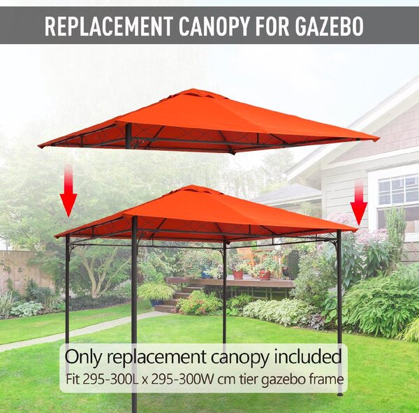 VivaGarden Copertura Gazebo 3x3 mt Top in Poliestere Impermeabile con 8 Fori di Ventilazione colore Arancione