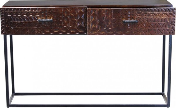 DecHome Consolle Ingresso Stile Industriale 2 Cassetti in Metallo/Legno 120x30x76 cm colore Marrone - Eclettico