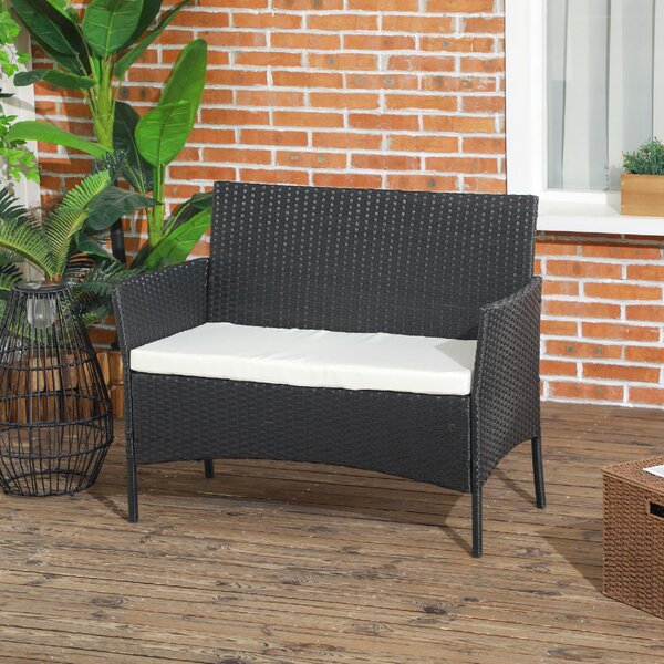 VivaGarden Divano da Esterno 2 Posti con Cuscini in Rattan PE 100x54x80 cm colore Nero