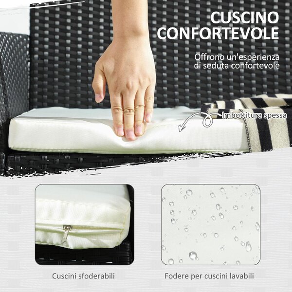 VivaGarden Divano da Esterno 2 Posti con Cuscini in Rattan PE 100x54x80 cm colore Nero
