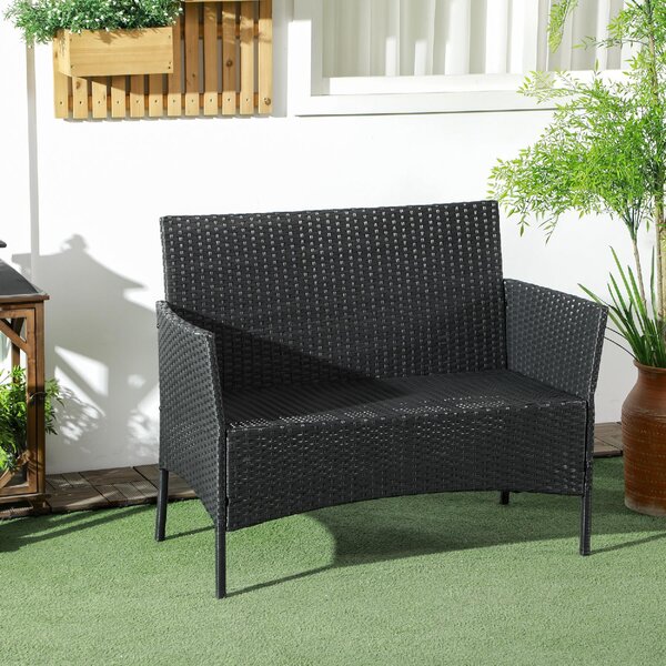 VivaGarden Divano da Esterno 2 Posti con Cuscini in Rattan PE 100x54x80 cm colore Nero
