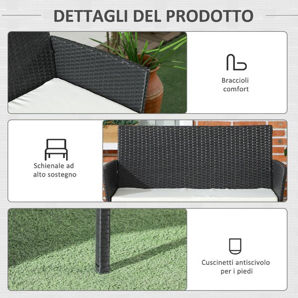 VivaGarden Divano da Esterno 2 Posti con Cuscini in Rattan PE 100x54x80 cm colore Nero