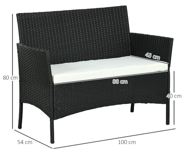 VivaGarden Divano da Esterno 2 Posti con Cuscini in Rattan PE 100x54x80 cm colore Nero