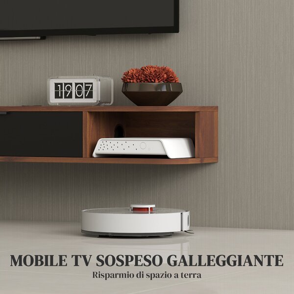 HOMCOM Mobile Porta TV fino 50" Sospeso con Cassetto, 2 Ripiani Aperti e Foro Passacavi, 120x24x16 cm, Noce | Aosom Italy
