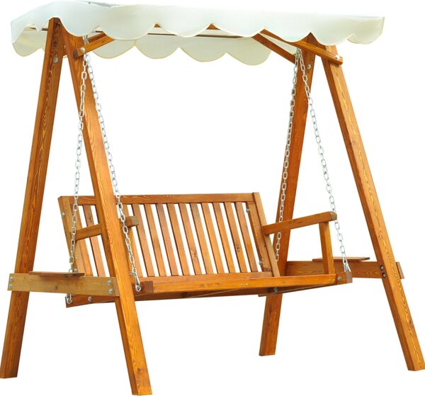 VivaGarden Dondolo da Giardino 2 Posti con Tettuccio Parasole in Legno Dimensioni 162x130x185 cm colore Crema