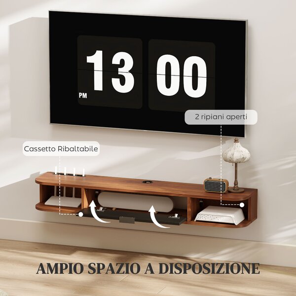 HOMCOM Mobile Porta TV fino 50" Sospeso con Cassetto, 2 Ripiani Aperti e Foro Passacavi, 120x24x16 cm, Noce | Aosom Italy