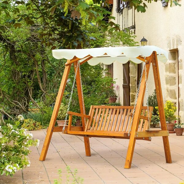 VivaGarden Dondolo da Giardino 2 Posti con Tettuccio Parasole in Legno Dimensioni 162x130x185 cm colore Crema