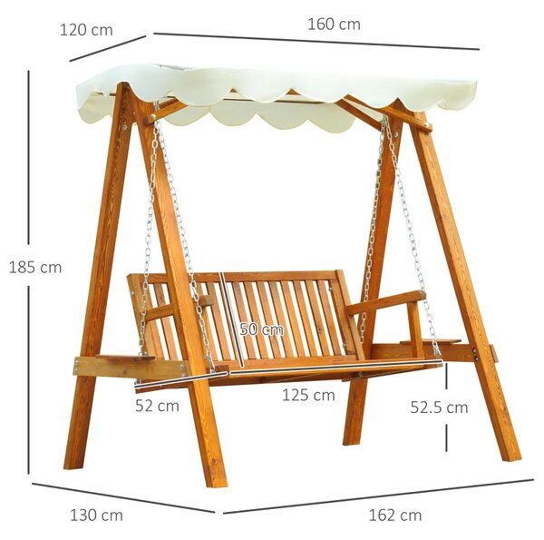 VivaGarden Dondolo da Giardino 2 Posti con Tettuccio Parasole in Legno Dimensioni 162x130x185 cm colore Crema
