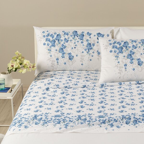 Completo Lenzuola In Cotone Myosotis Singolo Caleffi Aria Di Luna Bluette Caleffi