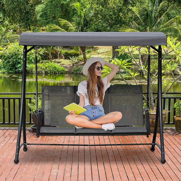 VivaGarden Dondolo da Giardino 3 Posti con Tettuccio Parasole in Acciaio Dimensioni 196x128x172 cm colore Grigio Scuro