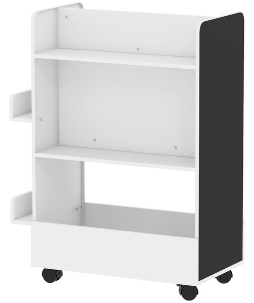 AIYAPLAY Libreria per bambini con ruote, porta libri per bambini da 3 a 8 anni con lavagna, 66,5x32,5x86,5cm, bianco | Aosom Italy