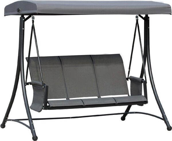 VivaGarden Dondolo da Giardino 3 Posti con Tettuccio Parasole in Acciaio Dimensioni 196x128x172 cm colore Grigio Scuro
