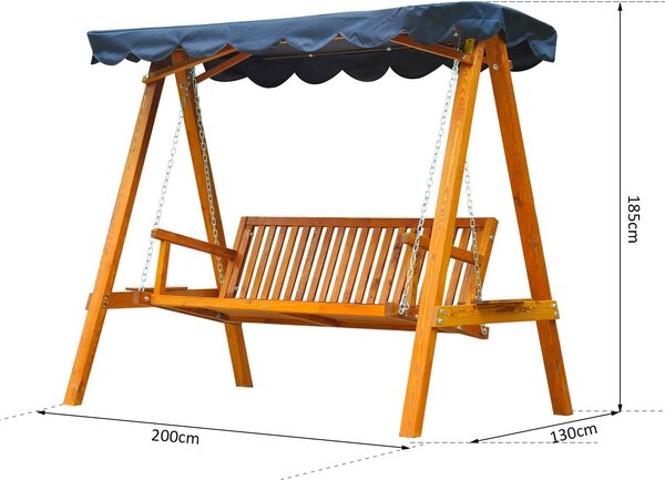 VivaGarden Dondolo da Giardino 3 Posti con Tettuccio Parasole in Legno colore Blu Swing