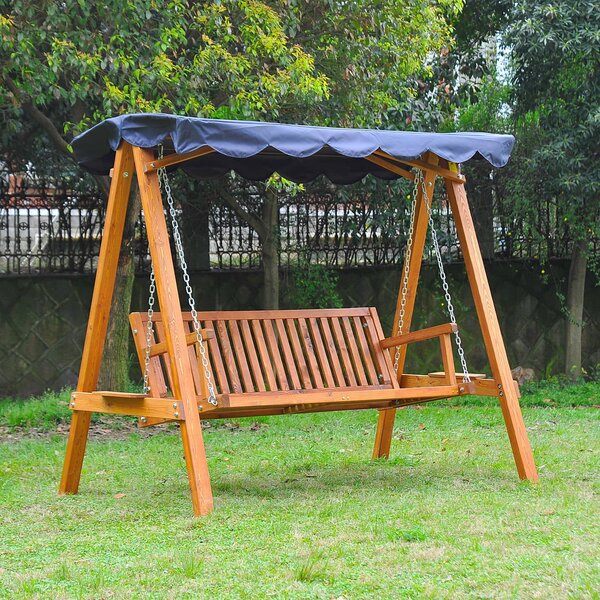 VivaGarden Dondolo da Giardino 3 Posti con Tettuccio Parasole in Legno colore Blu Swing