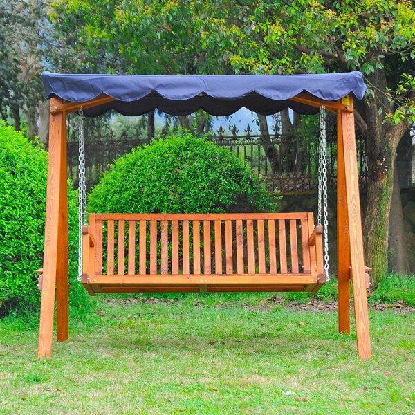 VivaGarden Dondolo da Giardino 3 Posti con Tettuccio Parasole in Legno colore Blu Swing